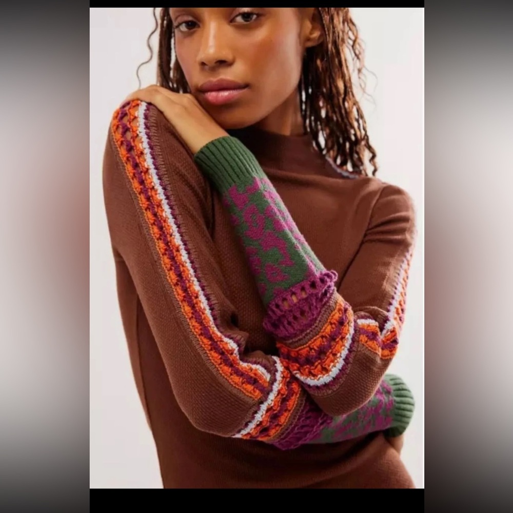 NWT Free People x Revolve Switch it Up Brown Crotchet thermal women size Medium